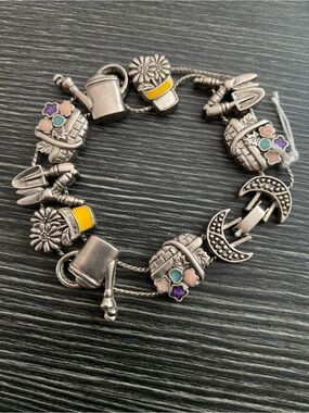 Silver Garden Charm Bracelet with Multicolor Enamel Accents